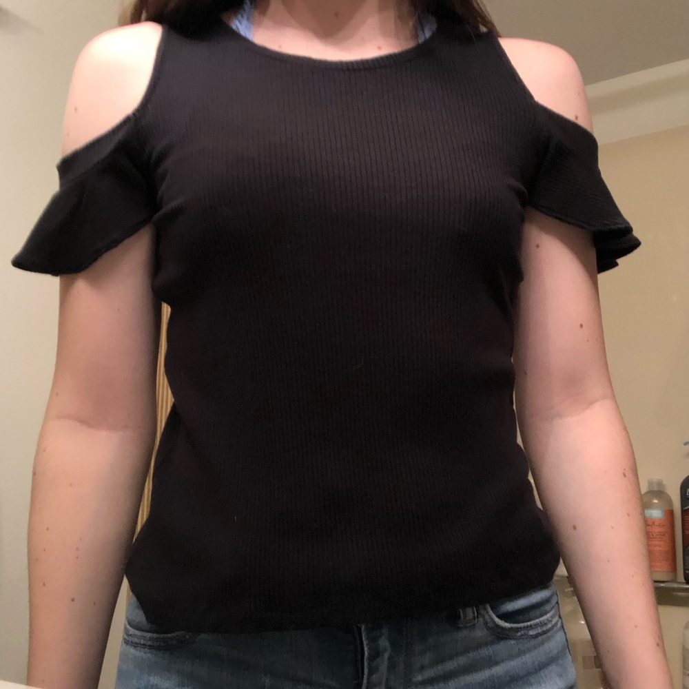 navy blue cold shoulder tank top
